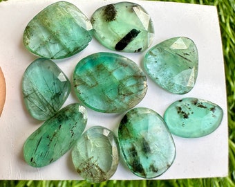 Natural Zambian Emerald Rose cut 9Pcs Lot. faceted emerald loose gemstone. emerald cabochon. Emerald rosecuts for making jewellery #47