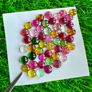 50 Pcs Natural Multi Tourmaline 4.5MM Round Cabochons Loose Gemstone Lot. Multi Tourmaline 4.5 MM Round Cabochons For Jewellery Making #N38