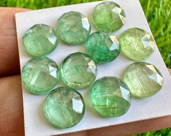 natural mint green kyanite rosecuts 8mm round 10pcs lot, faceted green kyanite cabochons, faceted mint kyanite rosecuts round 8mm lot