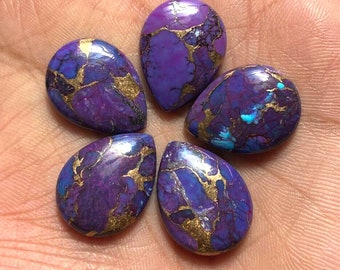 5Pcs Natural Purple Copper Turquoise Pear Shape Cabochon lot - Purple Turquoise Cabochon - Purple Copper Turquoise 10x14mm cabochon Lot.