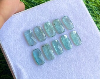 natural aqua kyanite rosecut 14x7mm cushion 10pcs lot, faceted icy kyanite rosecut cushions, faceted icy aqua blue kyanite cabochons 14x7mm