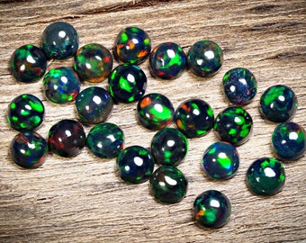 Ethiopian Black Opal Cabochon: 5mm Round Loose Gemstones, 25 Pcs