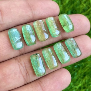 Natural mint green kyanite Cabochon gemstone for Jewelry making 9pcs lot- size 7x14mm - mint kyanite cabochon lot, emerald green kyanite