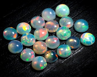 Cabujones de ópalo de fuego etíope Welo: piedras preciosas sueltas redondas de 5 mm, 20 unidades