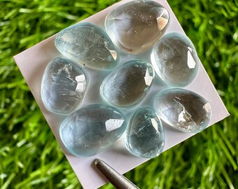Lote de 8 piedras preciosas de aguamarina con corte rosa: cabujones con base plana para bisutería