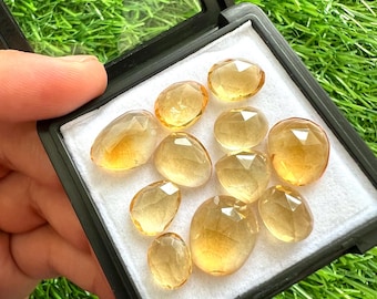 Citrine Rose Cut Cabochon Lot: Natural Yellow Gemstone
