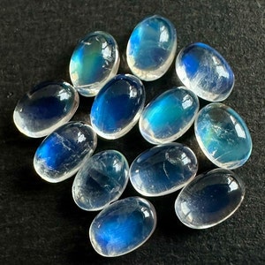 AAA+12Pcs Natural Rainbow Moonstone 4x6MM Oval Cabochon Loose Gemstone. White Rainbow Moonstone Cabochons 6x4MM Oval For Jewellery Making #3