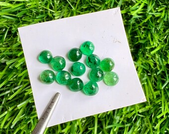 Zambian Emerald Cabochons: 3.5mm Round Green Gemstone Lot (13 Pcs)