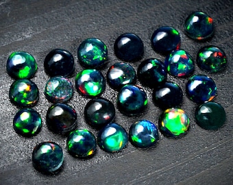 Ethiopian Black Opal Cabochon Lot: 5mm Round Gemstones, 25 Pcs