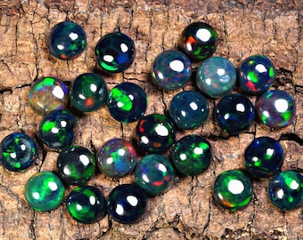 Ethiopian Black Opal Cabochon: 5mm Round Loose Gemstones, 25 Pcs