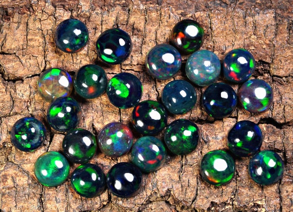 Ethiopian Black Opal Cabochon: 5mm Round Loose Gemstones, 25 Pcs