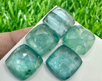 Aqua Kyanite Rose Cut Cushion: Faceted Gemstone Cabochons 10mm, 5 Pcs