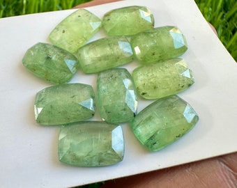 Natural mint green kyanite rosecut gemstone for Jewelry making 10pcs lot, faceted green kyanite cabochon, green kyanite Cushion 8x12mm