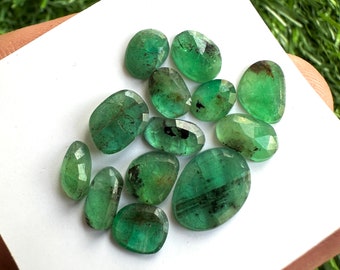 Natural Zambian Emerald Rose cut 13Pcs Lot. faceted emerald loose gemstone. emerald cabochon. Emerald rosecuts for making jewellery #48