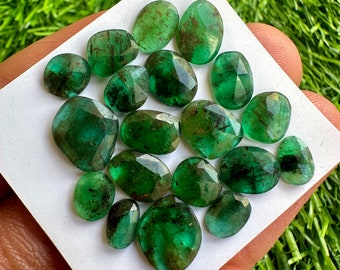 Natural Zambian Emerald Rose cut 19Pcs Lot. faceted emerald loose gemstone. emerald cabochon. Emerald rosecuts for making jewellery #51