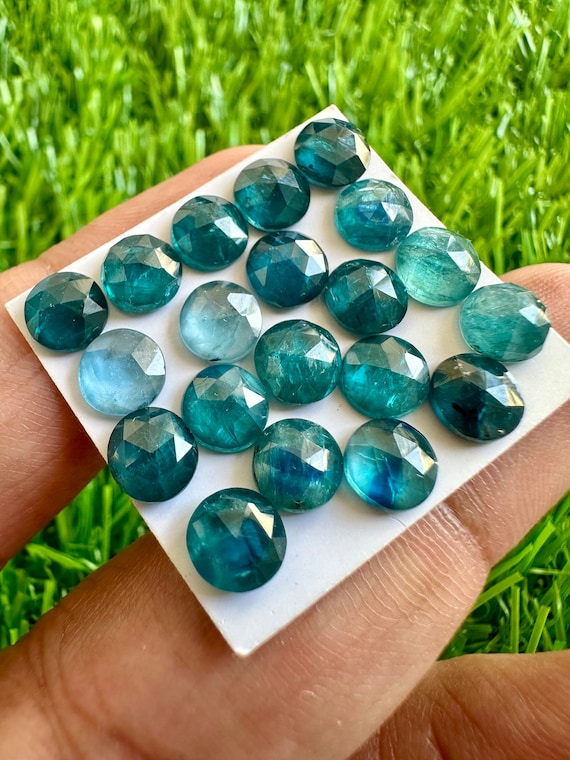Neon Blue Kyanite Rosecut Cabochons: 6mm Round Gemstone Lot (20 Pcs)