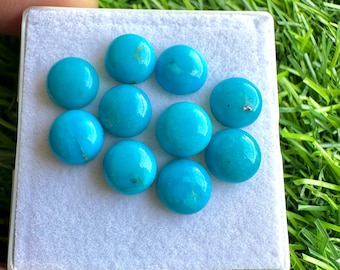 Natural Arizona Turquoise Cabochons: 8mm Round, 5 Pcs