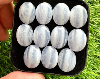 Blue Lace Agate Cabochons: 13x16mm Oval Gemstone