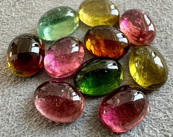 10Pcs Natural Multi Tourmaline 7x5MM Oval Cabochon Loose Gemstone Lot. Multi Tourmaline 5x7mm Oval Cabochons For Jewellery Making
