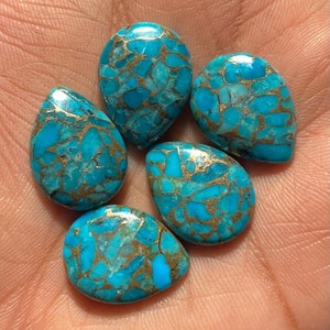 5Pcs Natural Blue Copper Turquoise Pear Shape Cabochon lot - Blue Turquoise Cabochon - Blue Copper Turquoise 10x14mm cabochon Lot.