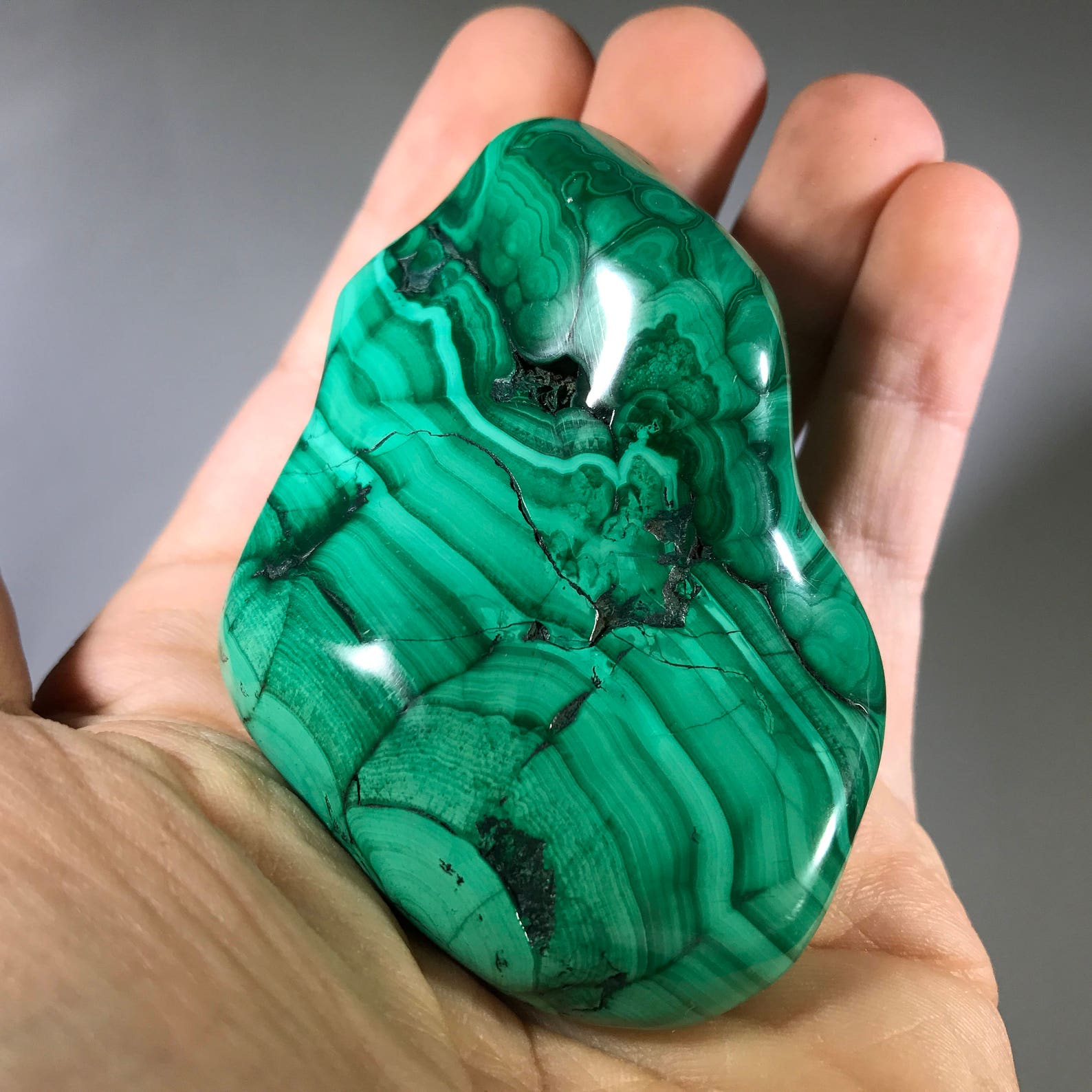 271g Polished Malachite Freeform 1, Polished Malachite, Polished