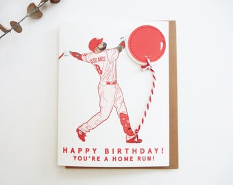 Nick Castellanos Baseball Player Printed Illustration Card / Philadelphia Phillies /Happy Birthday You're a Home Run! /Felt Applique Balloon