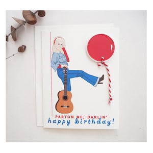 Printed Birthday Card / Felt Applique Balloon Betty White Rose Happy Birthday Illustration Card / Happy Birthday You're a Rose