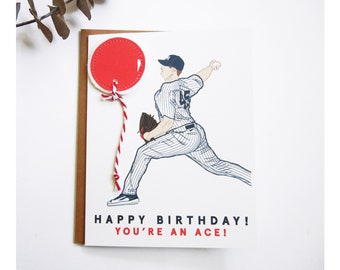 Gerrit Cole New York Yankees Pitcher Baseball Player Card /Happy Birthday! You're an Ace! /Felt Balloon / Original Illustration / #45