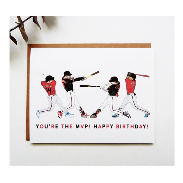 Arizona Diamondbacks Team Birthday Baseball Players Illustration Card / You're The MVP! Happy Birthday! /Carroll / Longoria / Marte / Moreno