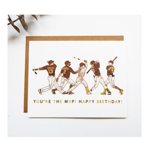 San Diego Padres Team Birthday Baseball Players Illustration Card / You're The MVP! Happy Birthday! / Tatis / Machado / Kim / Bogaerts