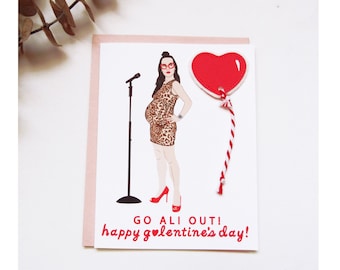 Ali Wong Happy Valentine's Day Illustration Card / Go ALI Out! / Happy Galentine's Day! / Felt Applique Balloon / Original Printed