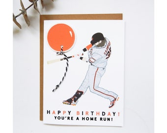 Brandon Crawford Baseball Player Illustration Card / San Francisco Giants / Happy Birthday! You're a Home Run! / Felt Applique Balloon / #35