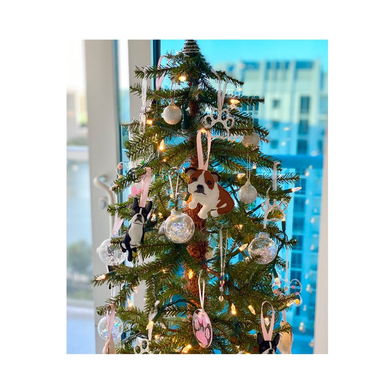 Siberian Husky White Dog Red Scarf Jingle Bells Wool Felt Ornament