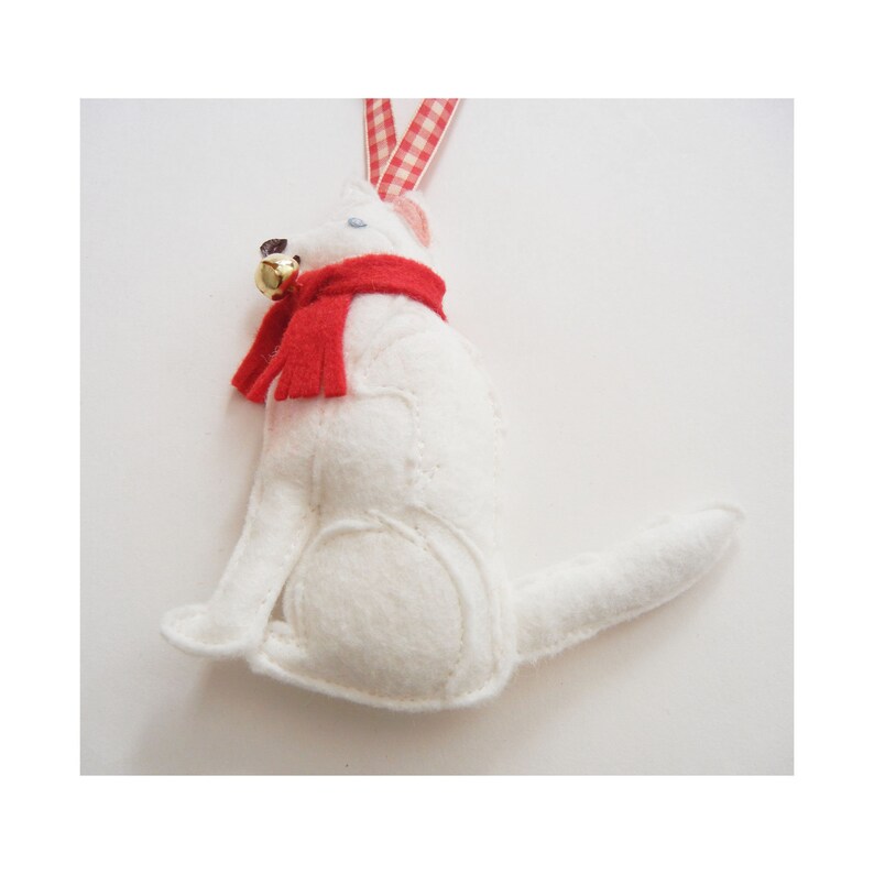 Siberian Husky White Dog Red Scarf Jingle Bells Wool Felt Ornament