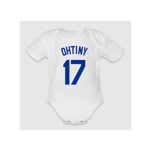 La Dodgers Ohtiny 17 Shohei Ohtani Baby Newborn Organic Cotton Onesie Clothing / Heather Grey or White / Unisex / Baseball / 17 /