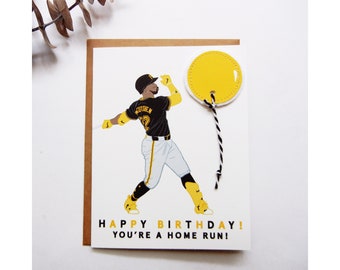 Andrew McCutchen Jugador de Béisbol Ilustración Tarjeta Impresa / ¡Feliz Cumpleaños! /¡Eres un jonrón! / Piratas de Pittsburgh /Globo con apliques /#22