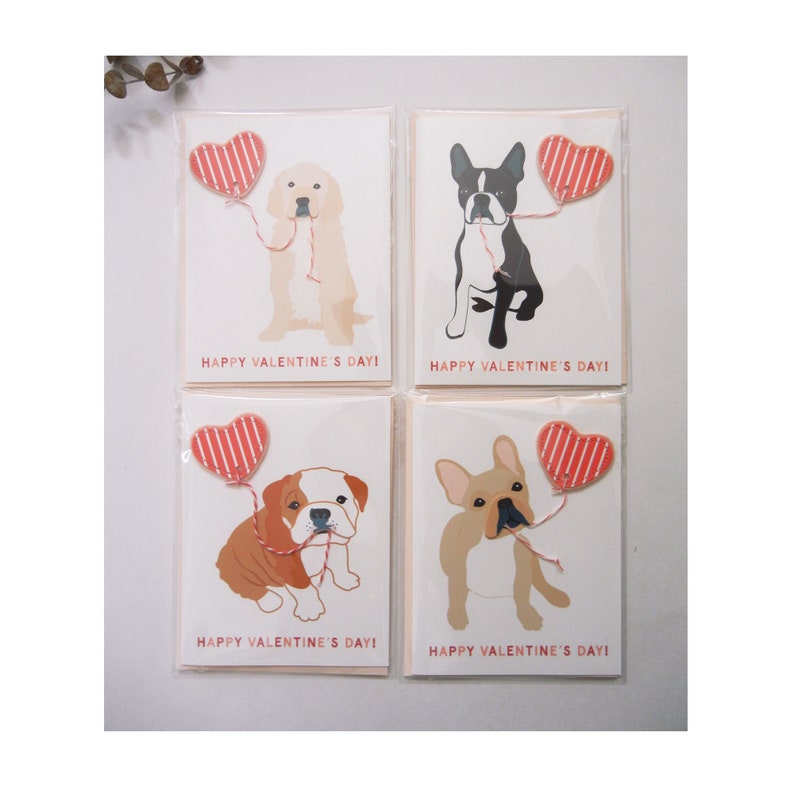 Felt Heart Applique Envelope I Love You Boston Terrier Dog Valentine/'s Day Card Heart Balloon Printed Card Happy Valentine/'s Day