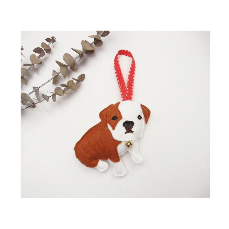 English Bulldog Dog Handmade Wool Felt Ornament / Decorativ / Jingle