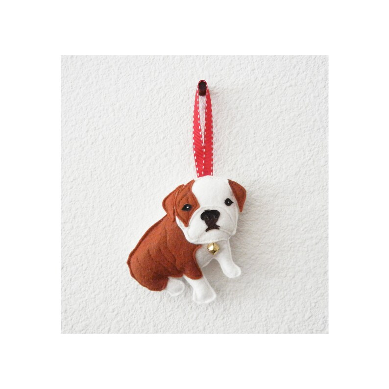 English Bulldog Dog Handmade Wool Felt Ornament / Decorativ / Jingle