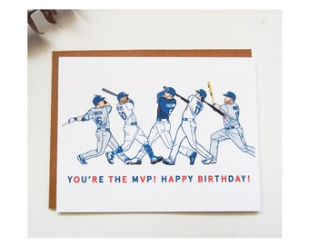 Los Angeles Dodgers Team Birthday Baseball Players Illustration Card / You're The MVP! Happy Birthday! /Ohtani /Betts /Freeman /Muncy /Smith