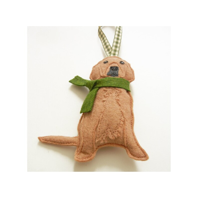 Golden Retriever Labrador Tan Dog Green Scarf Christmas Wool Felt
