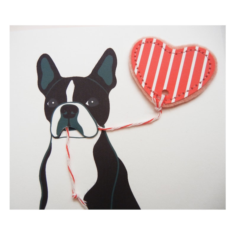 Felt Heart Applique Envelope I Love You Boston Terrier Dog Valentine/'s Day Card Heart Balloon Printed Card Happy Valentine/'s Day