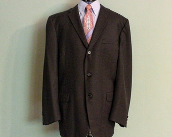 1950's Dark Brown Imported Fabric Vintage Men's Sport Coat by Hart Shaffner & Marx, 3 Button, Made in U.S.A., 43