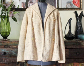 1950's Tweed Wool Blend Vintage Women's Open Front Jacket by BELSON with Raglan Sleeves, Shawl Collar, Size 8
