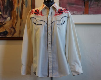 Approx Embroidered Chainstitched Floral Designs Montgomery Ward 101 Vintage Western Men/'s Cowboy Shirt see meas. photo Medium