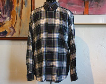 1960's Shadow Plaid Brushed Rayon VIYELLA for The SCOTCH HOUSE Vintage Men's Dress Shirt Vintage Men's Shirt, 17" Neck