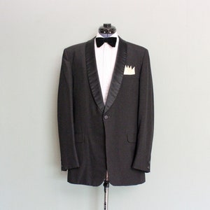 1950&#39;s-60&#39;s Black Virgin Wool Vintage Men&#39;s Dinner Jacket from DAVE BLOOM & SONS Tucson, with Shawl Lapels, Made in U.S.A., 42 L