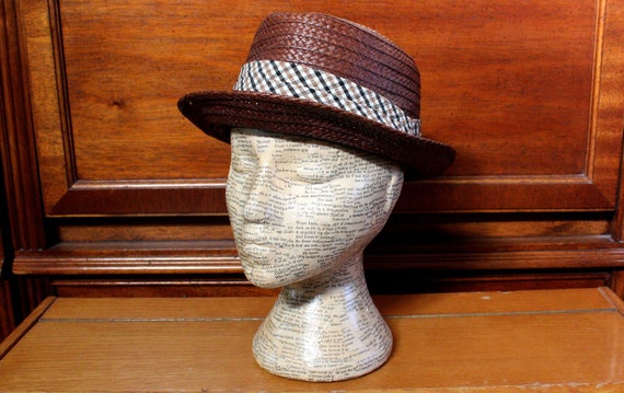 Vintage 50's DOBBS Woven Straw Snap Brim Fedora wi