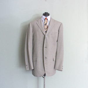 1960&#39;s-70&#39;s Virgin Wool Summer Weight Blue & Green Small Checked Vintage Men&#39;s Sport Coat from SOUTHWICK with 3 Buttons, Made in USA, 42
