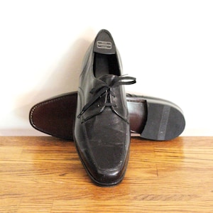 Dead Stock Black Leather Vintage Men&#39;s Oxford Shoes by FLORSHEIM, 3 Eyelet Ties, Made in India, Size 10 C